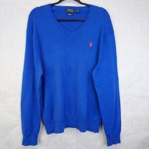 Polo Ralph Lauren Sweater Men's XL Blue 100% Pima Cotton Knit V-Neck Pony Preppy
